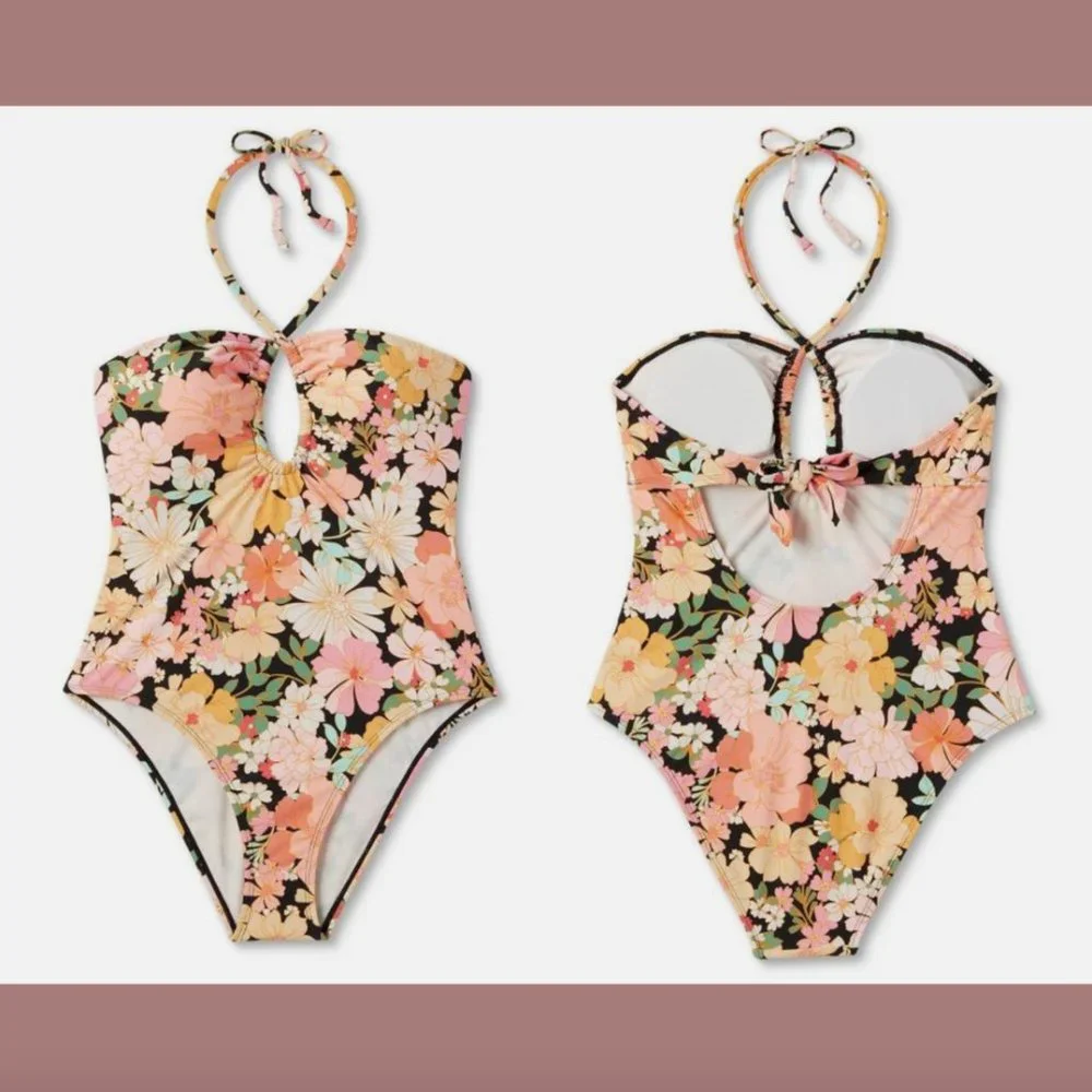 NWT Shade &‎ Shore [ Small 4-6 ] Halter Keyhole Bandeau One Piece Swimsuit 5940